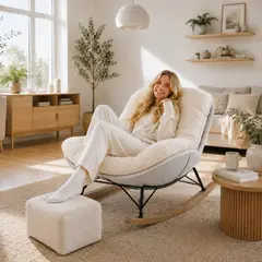 GENERICO - SILLA MECEDOR RECLINABLE CON REPOSA PIES NORDICO SILLON TUMBONA DESCANSO GRIS