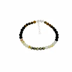 GENERICO - Pulsera de Cuarzo Turmalina Negra, Ojo de Tigre y Pirita con Accesorios de Plata - Kiara