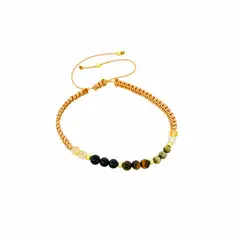 GENERICO - Pulsera de Hilo Beige con Cuarzos Citrino, Ojo de Tigre, Turmalina y Pirita - Sienna