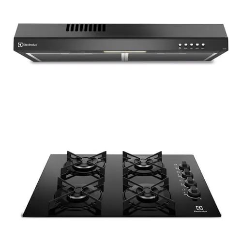 Combo Encimera a Gas 4 Quemadores 60cm KE4GR+Campana 60cm iluminación LED Negra DE6SB
