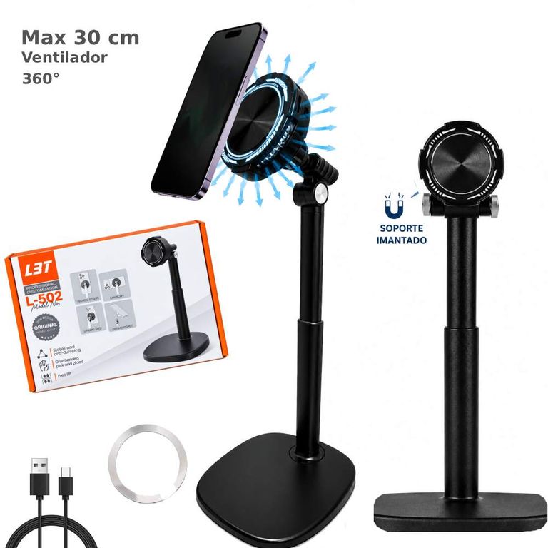 Soporte para Celular con Ventilador Altura 30 cm Luz RGB Negro