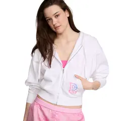 PINK - POLERA CON CAPUCHA CAMPUS FLEECE BLANCO VS