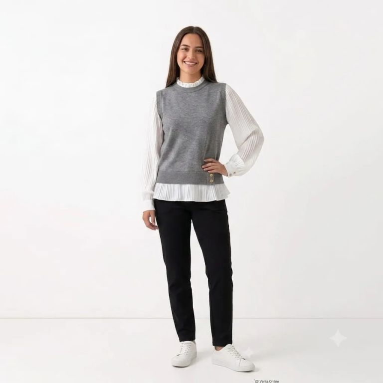 Chompa de Hilo Modelo Coreano Gris Importado