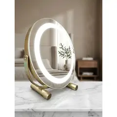 GENERICO - Espejo de Maquillaje LED con Luz Regulable y Base Giratoria Dorada