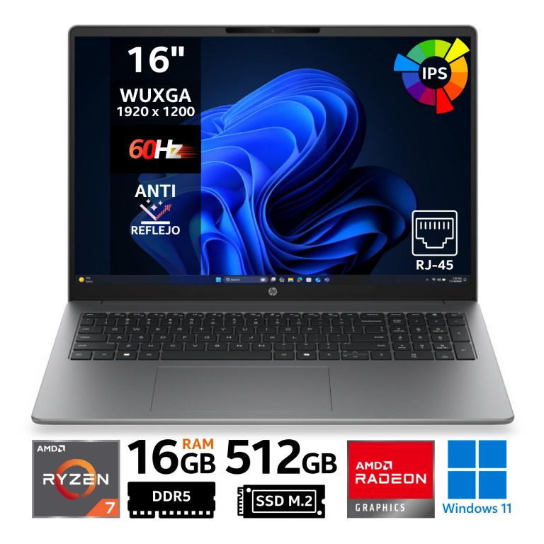 Laptop 200 G2a, 16" WUXGA IPS, Ryzen 7 250, RAM 16GB, SSD 512GB, Win 11 Pro