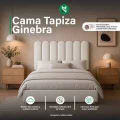 MUEBLES MACRUMO - Combo Cama Tapizada Ginebra + Colchón Semiortopédico Premium - 2 Plz - Beige Claro