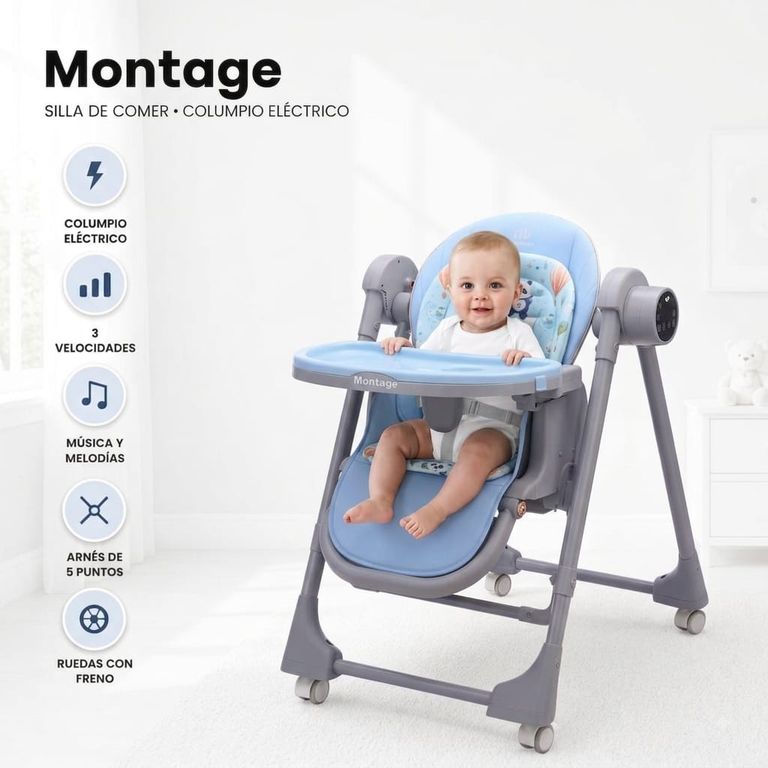 SILLA DE COMER <> MONTAGE 3 EN 1 COLUMPIO ELECTRICO AZUL