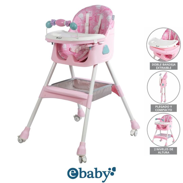 Silla de comer Lulu Fuscia Con Ruedas Doble bandeja