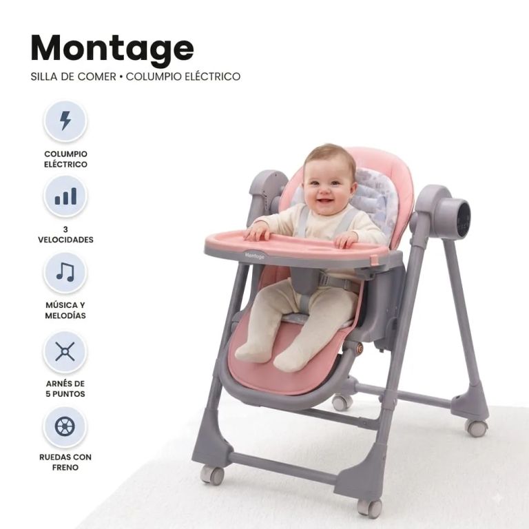 SILLA DE COMER <> MONTAGE 3 EN 1 COLUMPIO ELECTRICO ROSADO