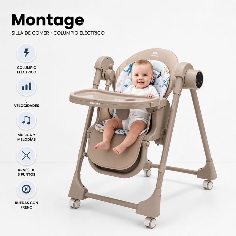 SILLA DE COMER <> MONTAGE 3 EN 1 COLUMPIO ELECTRICO BEIGE