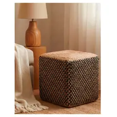 GENERICO - Puff de Yute Cuadrado Natural/Black