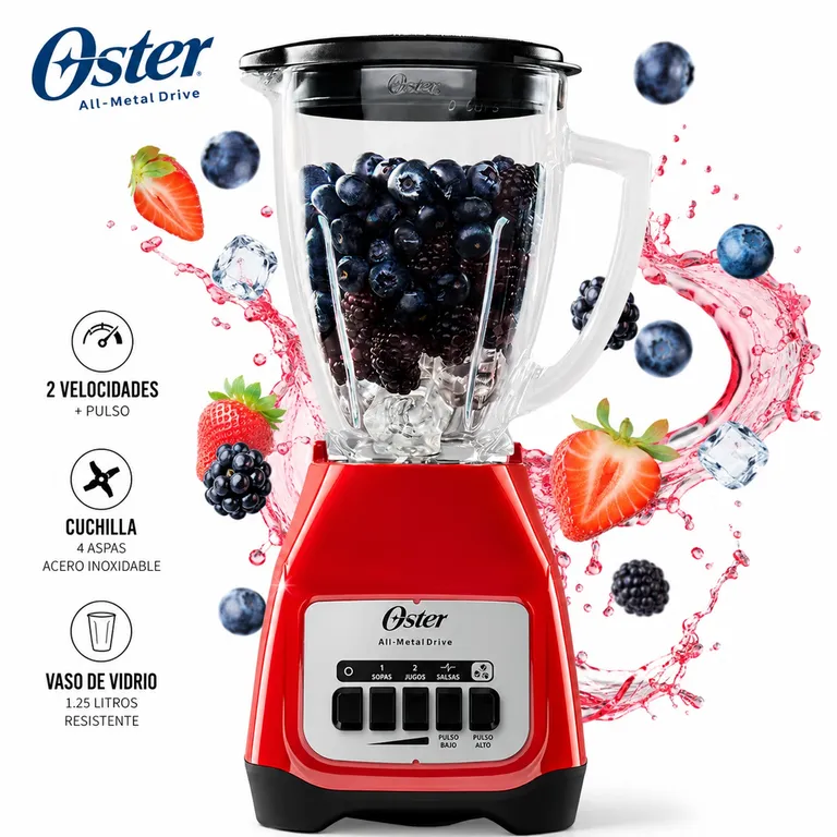 Licuadora Roja 2 velocidades Vaso de vidrio BLSTKAGRPB
