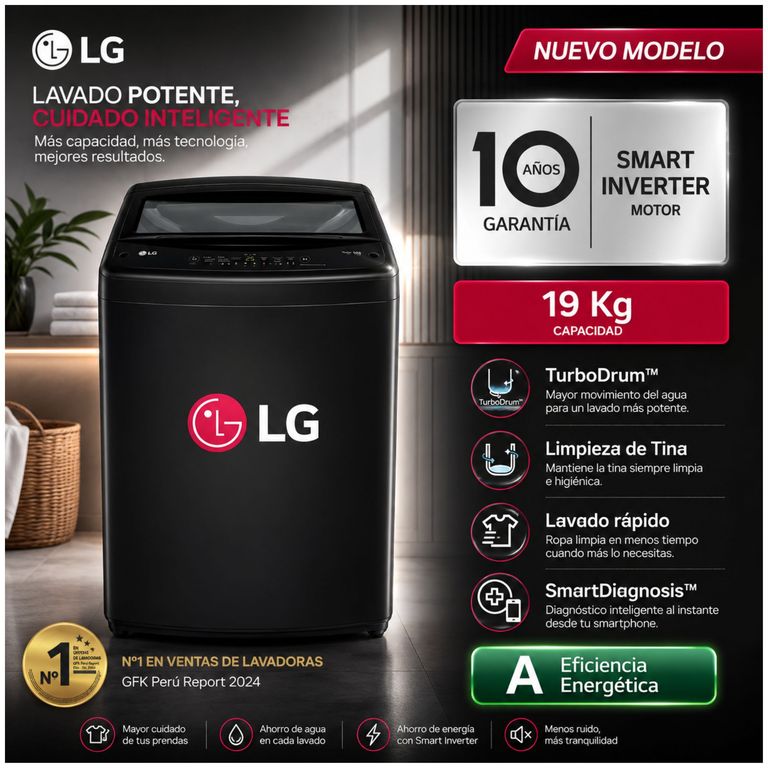 Lavadora 19 Kg TurboDrum WT19OBVTB Smart Motion Carga Superior