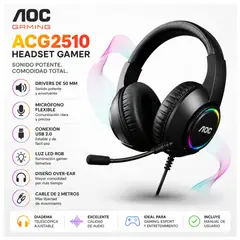 AOC - Audífonos Gamer ACG2510BK Over Ear LED Micrófono Flexible Driver 50mm