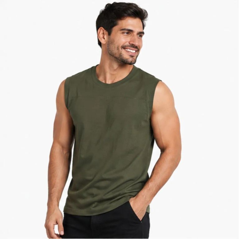 Polo de hombre manga cero algodón peruano - Verde militar