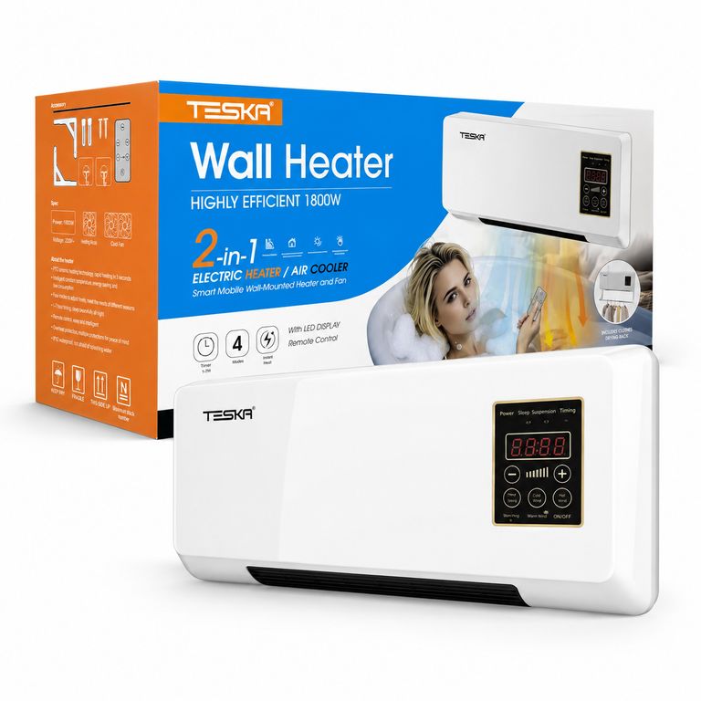 Calefactor Eléctrico De Pared Teska 2 en 1 Con Ventilador