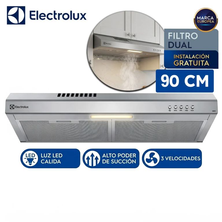 Campana Extractora 90cm Alto Poder de Succión e iluminación LED Inox DE9SS