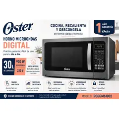OSTER - Microondas 30 Litros POGGM61002 Negro 900W 6 Programas Función Descongelar