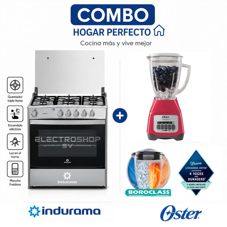 Cocina Cantabria 5 Hornillas Croma + Licuadora Oster Rojo