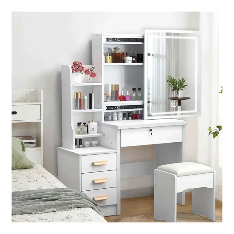 TOCADOR DE MAQUILLAJE CON ESPEJO Y LUZ LED COLOR BLANCO
