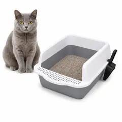 GENERICO - Caja de Arena Arenero Sanitario para Gato Antiderrames con Pala 21x37x50cm - Gris oscuro - M