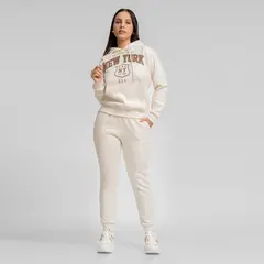 ONHUL - Conjunto buzo jogger pantalón y polera new york crema mujer