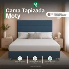 MUEBLES MACRUMO - Cama Tapizada Moty - 1.5 Plz - Azul