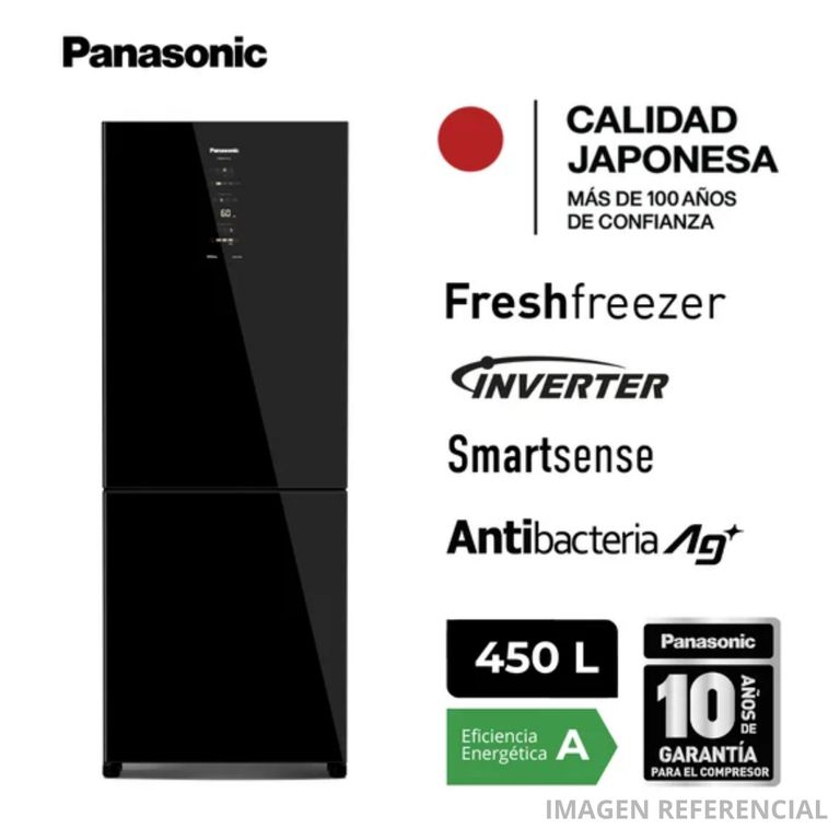 Refrigeradora Bottom Freezer No Frost 450L Negro Espejado Inverter NR-BB65GVFBD