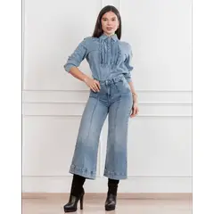 MUZANO JEANS - Palazzo Mujer Muzano CRYSTELL Claro