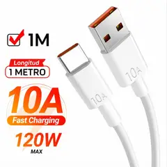 GENERICO - Cable USB Tipo C de 10A 120W 1 Metro Carga Super Rapida para Xiaomi, Redmi, Huawei, Honor