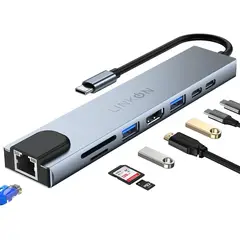 GENERICO - Hub USB-C 8 en 1 con HDMI, RJ45, PD 87W, 2 USB, SD/TF y USB-C – Gris espacial