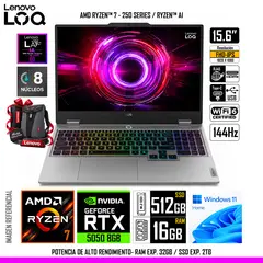 LENOVO - Laptop Gamer LOQ 15AHP10 Ryzen 7 250 16GB DDR5 512GB SSD RTX 5050 8GB 15.6" FHD 144Hz