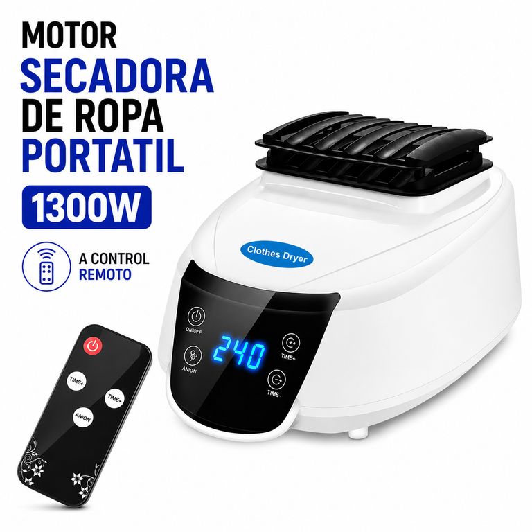 Motor de secadora de ropa portátil a control remoto 1300W con temporizador Blanco