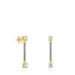 TOUS - Aretes Largos De Acero, Oro 14 Kt Y Diamantes Creados En Laboratorio Mesh Lgd