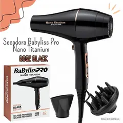 Babyliss Pro - Secadora Profesional Nano Titaium - ROSE BLACK CON DIFUSOR