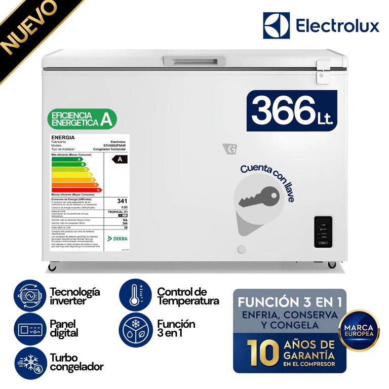 Congelador Horizontal 366L Inverter Blanco con Función Turbo EFH38S2P5AW