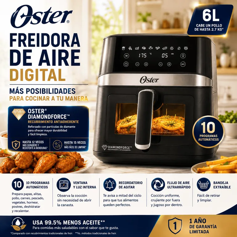 Freidora de Aire Digital 6L 1600W 10 Programas CKSTAF60WDDF