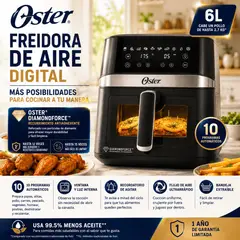 OSTER - Freidora de Aire Digital 6L 1600W 10 Programas CKSTAF60WDDF