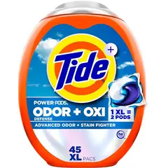 TIDE - 45 XL Odor Defense Oxi Laundry Detergent Pacs Scent 45 Count Advanced Odor Stain Fighter