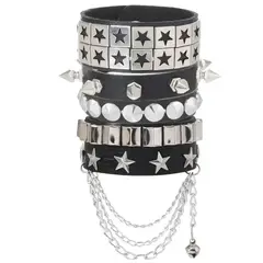 OEM - Set de 4 Pulseras Dark Rock Punk en Relieve con Cadena Acero