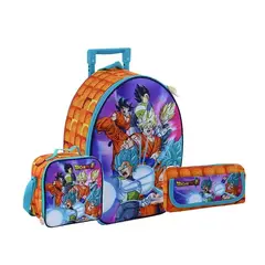 GENERICO - Set Mochila De Ruedas con Lonchera y Cartuchera Dragon Ball Z 3D
