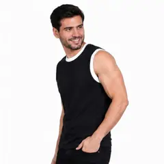 GENERICO - Polo de hombre manga cero algodón peruano - Negro rib blanco