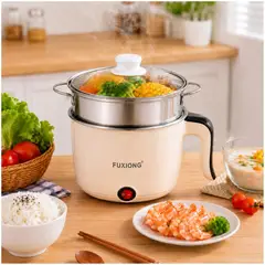 GENERICO - Mini Olla Eléctrica Multiusos Fuxiong 1L Portátil de 600W con Vaporera Acero Inox - Celeste - M