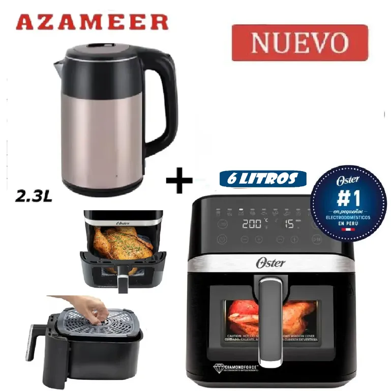 Combo Freidora De Aire DIgital 6Litros CKSTAF60WDDF- Hervidor 2.3LP