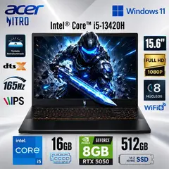 ACER - Laptop Nitro Intel Core i5-13420H 16GB RAM 512GB SSD RTX5050-8GB 156 FHD WIN11 ANV15-52-57BB