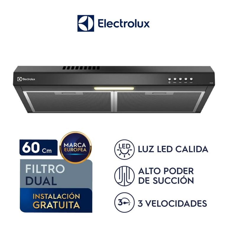 Campana Extractora 60cm Alto Poder de Succión e iluminación LED Negra DE6SB