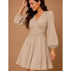 ANA RIVERO - Vestido Coctel Seda Drapeado Beige