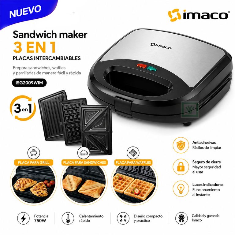 Sandwichera Waflera Grill 3 en 1 750w ISG2009WM