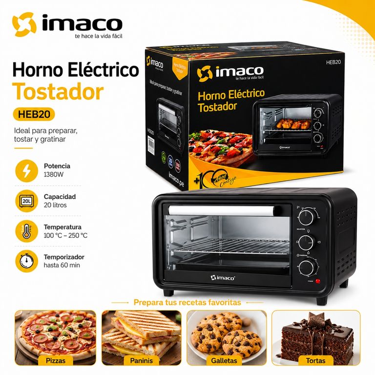 Horno eléctrico tostador 20 litros HEB20