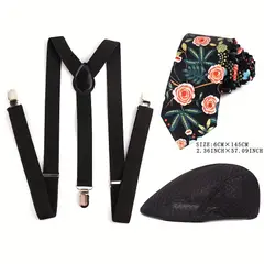 GENERICO - TIRANTES HOMBRE PANTALON + CORBATA + Boina